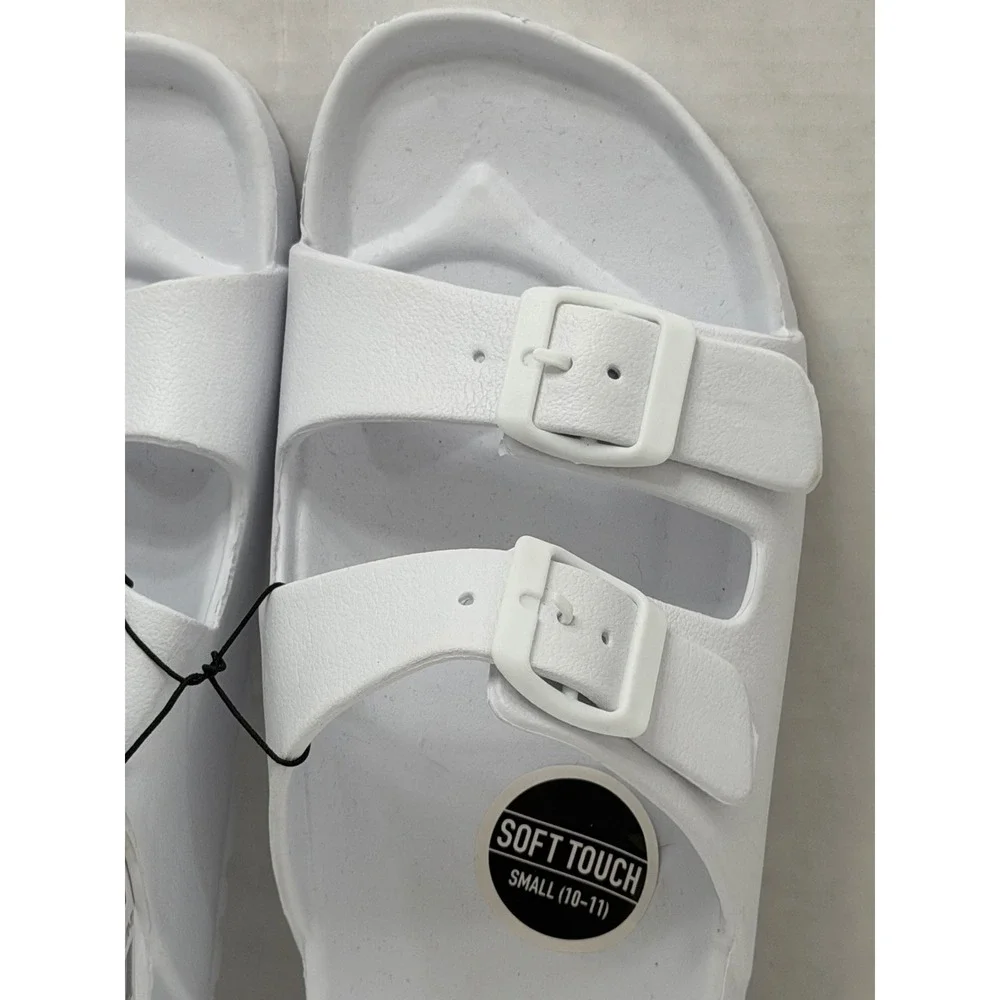 Bobbie Brooks Womens White EVA Double Buckle Slide Sandals Soft Touch Size 10-11